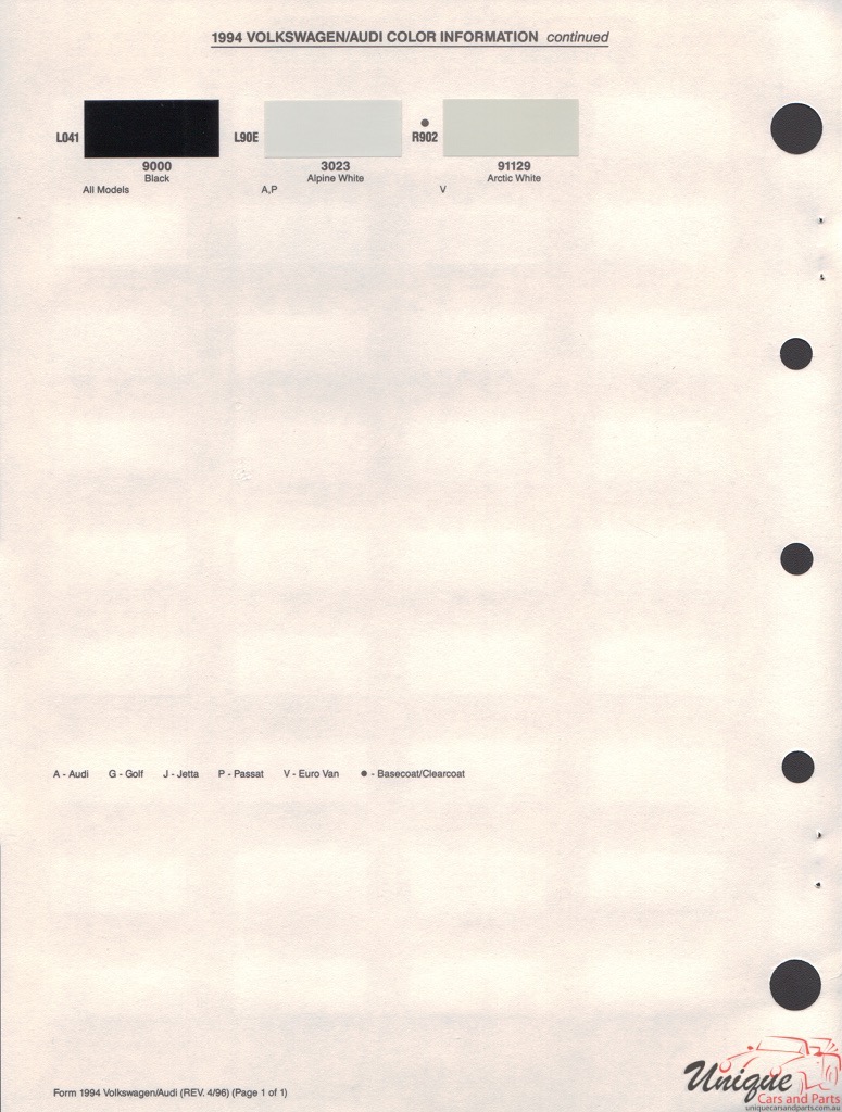 1994 Volkswagen Paint Charts PPG 2